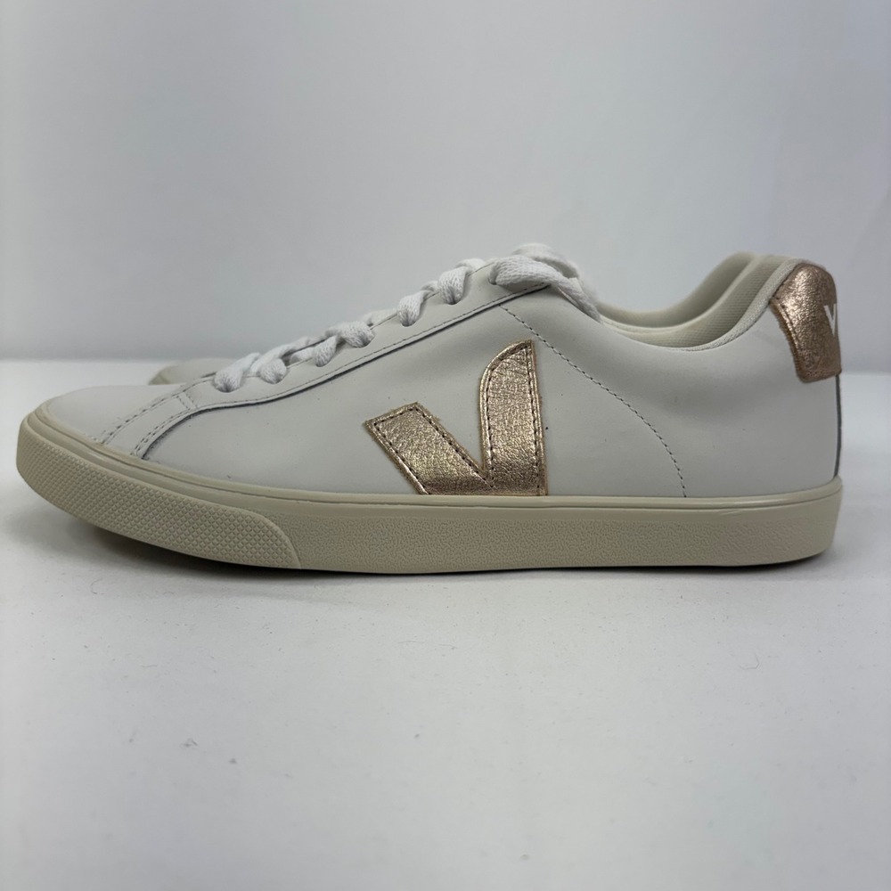 Veja Women's Esplar Leather Sneakers Extra White Platine Rose Gold Size 6